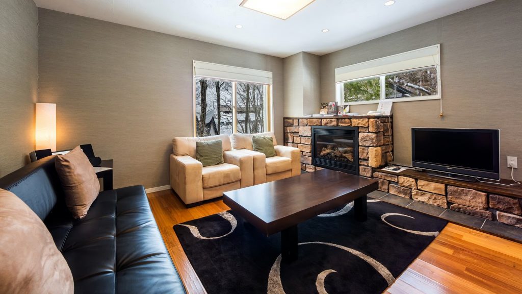 Cozy living room area of Alpine Chalets