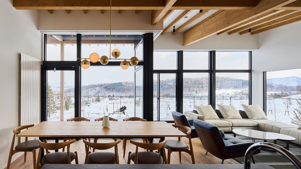 Dining area of Shiyuki Chalet in winter - spacious for bigger crew